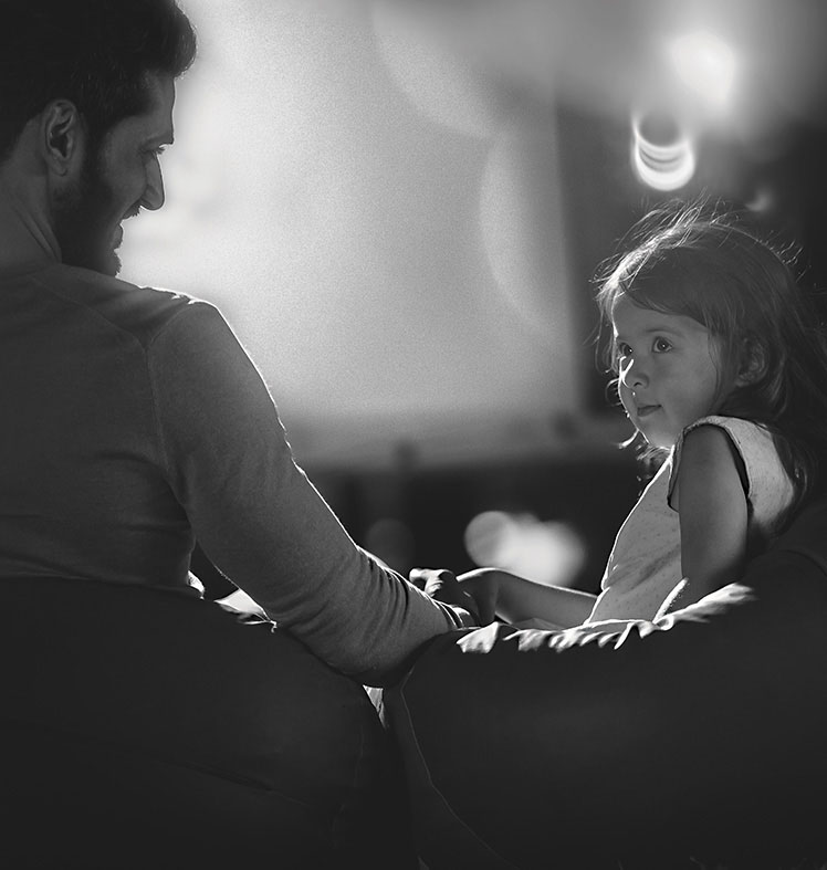 Father and daughter in black and white
