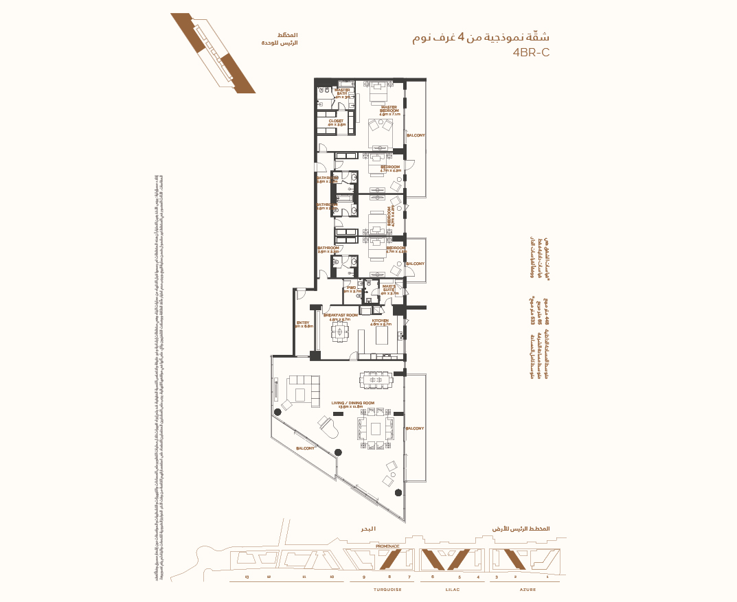 مخطط شقة نموذجية من 4 غرف نوم في ابو ظبي