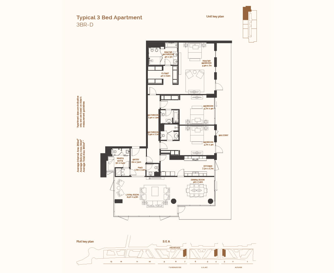 Typical 3 bed room plan in Abu Dhabi